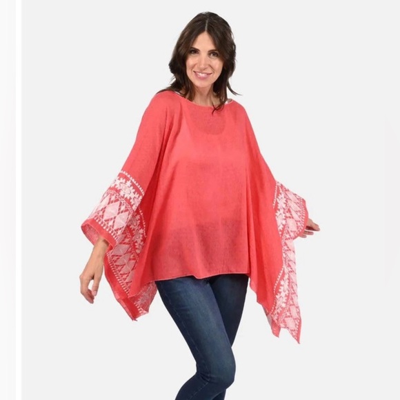 Coral Tunic – “Sunset Bloom Embroidered Top - Picture 2 of 6